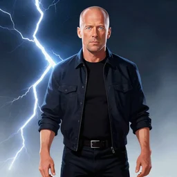 bruce willis in the fifth element, cinematic lightning, high definition, illustration, digital painting, cgsociety, dynamic pose, film cover, highly detailed,