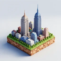 3 d isometric diorama full view of a small square island with two tall new york buildings on top of it, ultra detailed, hd textures, sharp focus, a 3 d render by filip hodas, featured on polycount, cubo - futurism, colorful, voxel art, diorama, cityscape, octane render, no crop!!!