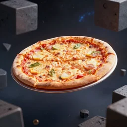 a layered pizza dream boat floating in the cubic space of cosmic terror, cinematic, hyper realism, high detail, octane render, unreal engine, blobfish made of pizza on the beach, ( crab ) covered in pizza with red mist coming out the pizza