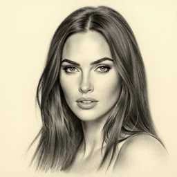 pencil portrait of megan fox, hyper realistic, by artgrem