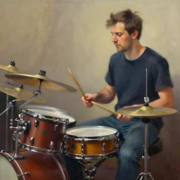 oil painting of a man playing the drums,