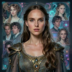 a portrait of natalie portman fantasy character portrait, ultra realistic, cinematic, concept art, wide angle, intricate details, hologram, highly detailed by greg rutkowski, aaron horkey, gaston bussiere, craig mullins, simon bisley, arthur rackham