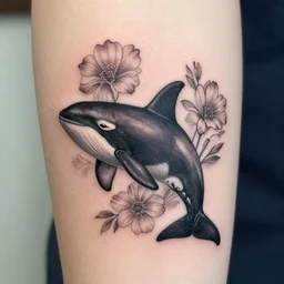 3 d tattoo stencil of a floral realistic orca