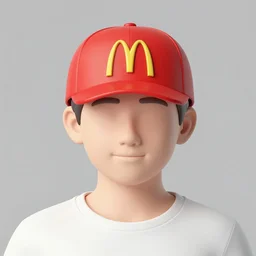 a person with a red hat that says mcdonalds
