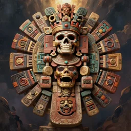 digital _ painting _ of _ aztec god of death mictlantecuhtli _ by _ filipe _ pagliuso _ and _ justin _ gerard _ symmetric _ fantasy _ highly _ detailed _ realistic _ intricate _ port