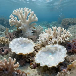 landscape, corals, nacre, sea, white, iridescent. fantasy, digital painting, hd, detailed.