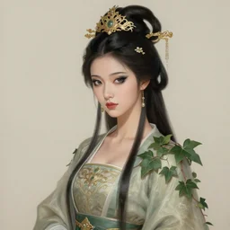a beautiful painting of poison ivy as a medieval chinese princess, dark eyeliner, intricate, elegant, highly detailed, digital painting, artstation, concept art, matte, sharp focus, illustration, art by rebecca guay and by arthur rackham and by alphonse mucha and by john william waterhouse