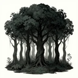 the trees are alive, evil, horror, dark atmosphere, beautifully detailed, smooth, illustration, surrealist, symmetrical by jean giraud