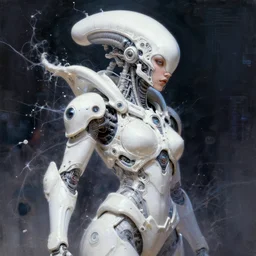 a beautifull white cast futuristic xenomorph humanoid woman in power armor with pretty face in intricate detailed color smashing fluid oilpaint, melting wax, thin fractal tendrils, futuristic digital painting, cyberpunk, 8 k, hyper detailed, octane render, concept art, by peter mohrbacher, by wlop, by ruan jia,