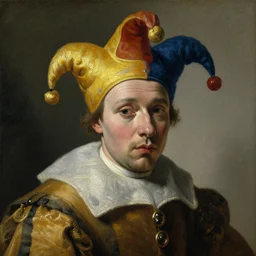portrait of sad jester, oil painting by johannes vermeer, 1 7 th century, art, oil on canvas, wet - on - wet technique, realistic, expressive emotions, intricate textures, illusionistic detail