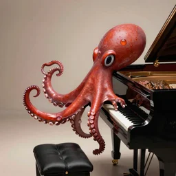 a red octopus playing the grand piano, octane render, subsurface, photorealistic, 8 k