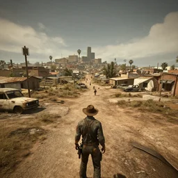 a fallout game set in south texas and new mexico, el paso, city, post apocalyptic, 4 k hd, game screenshot