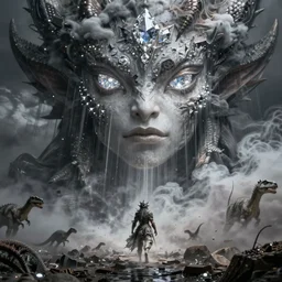 gorgeous lilith the mother of all monsters, destroyer of worlds, diamond! eyes, raining ash & smoke, fine art masterpiece, highly detailed dino valls wayne barlowe machiej kuciara, dramatic lighting, long shot, wide angle, uhd 8 k, sharp focus