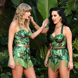 taylor swift slapping katy perry in the jungle wearing jungle clothes