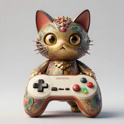 retro videogame controller cat character : hsiao - ron cheng, laurie greasley, hugh kretschmer, scott listfield, wayne barlowe, john chamberlain : ornate, dynamic, particulate, rich colors, intricate, elegant, highly detailed, centered, artstation, smooth, sharp focus, octane render