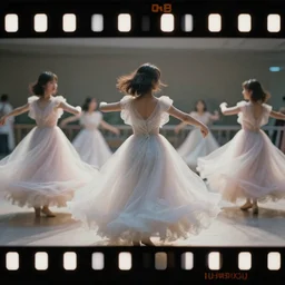 ladies dancing, in gowns, dreamy gauzy, on a filmstrip — video