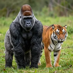 a gorilla tiger!!! hybrid! hyper realistic!! realistic lighting!! wildlife photographer of the year!!! bold natural colors, national geographic, hd, wide angle, 8 k