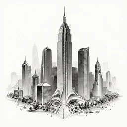 zen futuristic city ink