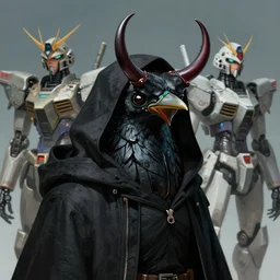 kon - dam stag beetle gunpla droid kenku, artistically anthropomorphic black bird head. cloaked hood down, science fiction, portrait by donato giancola and greg rutkowski and wayne barlow. top all time r / imaginarycyberpunk.