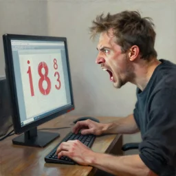an angry man yells at his computer monitor, oil on canvas, 1 8 8 3, highly detailed, high resolution