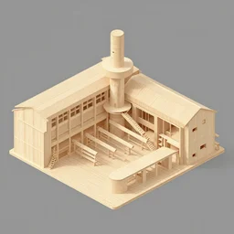 wooden factory, isometric view, by craig mullins by jakub rozalski