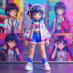 neo tokyo japanese anime kawaii decora street fashion model with scribble and glitch effects, daz 3 d, glitch art, 3 d render, octane render, zbrush, oil painting, beeple, artgerm, sakimichan, by klarens malluta, psychedelic colors, the world ends with you, cel animation 1 9 8 0 s by anton fadeev, tetsuysa ishida and yoji shinkawa, kda ahri