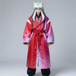 a maniki occupying a holographic anorak designed by balenciaga inspired by inuyasha's clothes