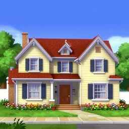 a large  house with flowers in front of it, from a Lucasarts graphic adventure game made in 1992
