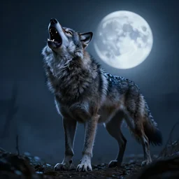full body of a werewolf howling, moonlit, dark, glowing background lighting, hyper detailed, horror fairy tale, 4 k octane render