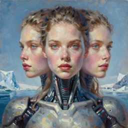 sexy young female cyborg award winning portrait bust symmetry faded tetrachromacy colors arctic background tim hildebrandt wayne barlowe bruce pennington donato giancola larry elmore masterpiece trending on artstation cinematic composition beautiful lighting hyper detailed!!! 8 k oil on canvas