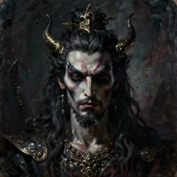 portrait of the god king of lies, dark and gloomy, oil painting, evil, high detail, 8 k,