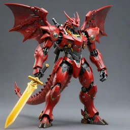 red anthro mecha dragon holding a yellow sword, photorealistic, 4k, artstation, 8k wallpaper, unreal engine 5, ue5