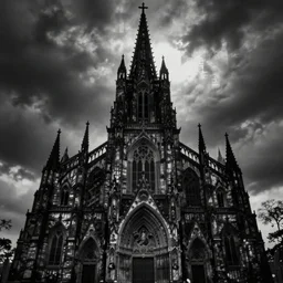 black and white illustration of a dark haunted demonic cathedral