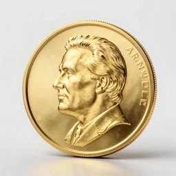 a gold coin with Arnold Schwarzenegger's head engraving