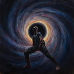 cinematic portrait of psychedelic black hole, oil on canvas, masterpiece, trending on artstation, featured on pixiv, cinematic composition, dramatic pose, beautiful lighting, sharp details, hyper-detailed, HD, HDR, 4K, 8K, art by Tim Hildebrandt and Wayne Barlowe and Bruce Pennington and ruan jia and larry elmore,