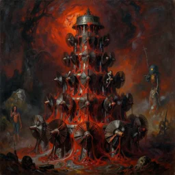 oil painting of 1 9 7 8 world infecting battle turbines tiered by purulent evil, by alberto bontempi, by francesco blanc 1 9 7 1, richard m powers landscape, wayne d barlowe, mike ploog, horror by enric torres, by jack gaughan, simon bisley & boris vallejo, hyper realism, dark terror lighting, narrative lighting, cine