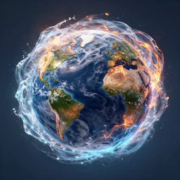 water, fire, earth and air in one element, swirling around in a sphere, amazing detail, artstation