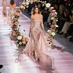 victoria secret runway show, light, shadows, reflections, flowers, epic composition, intricate, elegant, volumetric lighting, digital painting, highly detailed, artstation, sharp focus, illustration, concept art, ruan jia, steve mccurry