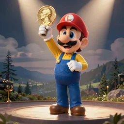 Waluigi wins the Nobel Peace prize, giving a speech