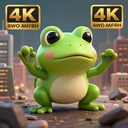 kawaii frog destroying city, highly detailed, extremely high quality, hd, 4 k, 8 k, professional photographer, 4 0 mp, lifelike, top - rated, award winning, cinematic, realistic, detailed lighting, detailed shadows, sharp, no blur, edited, corrected, trending