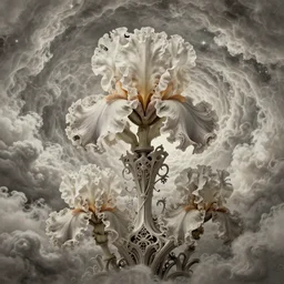 divine chaos engine by karol bak and ruan jia and vincent van gogh, desaturated warm neutral colors, iris van herpen visionary dreamscape, symbolist, james jean spiraling clouds, imagination, daydreams and nightmares, otherworldly, ethereal, fractal lace, ornate gothic organic filigree, 1 5 0 mm, beautifully lit