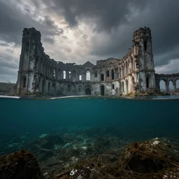 landscape photography by marc adamus, ruins under water, dramatic lighting, beautiful, hyper detailed, uhd,