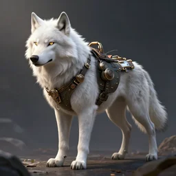 furry white wolf, dieselpunk, fantasy, light, artstation, high detal, dramatic