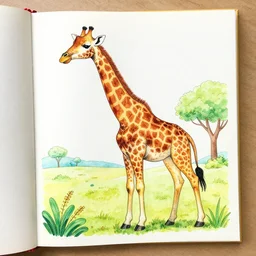 a colouring in book illustration of a giraffe