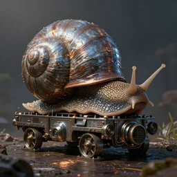 a huge metallic snail, snail - tank - machine, detailed, by wlop and greg rutkowski, snaily