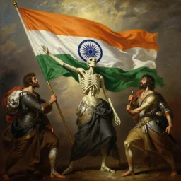 a cinematic dramatic painting of death of indian flag, oil on canvas, by frederic edwin church, by simon stalenhag by abraham pether, by greg rutkowski, trending on artstation, featured on pixiv, baroque color scheme, masterpiece, dramatic composition, brilliant lighting, highly detailed, hd, 8 k
