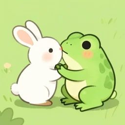 cute frog kissing a bunny digital art