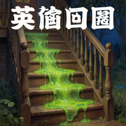 fantasy oil painting, green slime oozing down a wooden staircase at night, cottagecore, extremely detailed, book cover illustration, concept art, readability, smooth, sharp focus, art by brothers hildebrandt