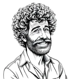 bob ross in a portrait by line drawing robert crumb