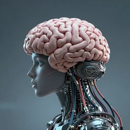 cinematic, hyperdetailed beautiful stunning a superbrain with multiple wires attached, octane, matrix art style, modok style